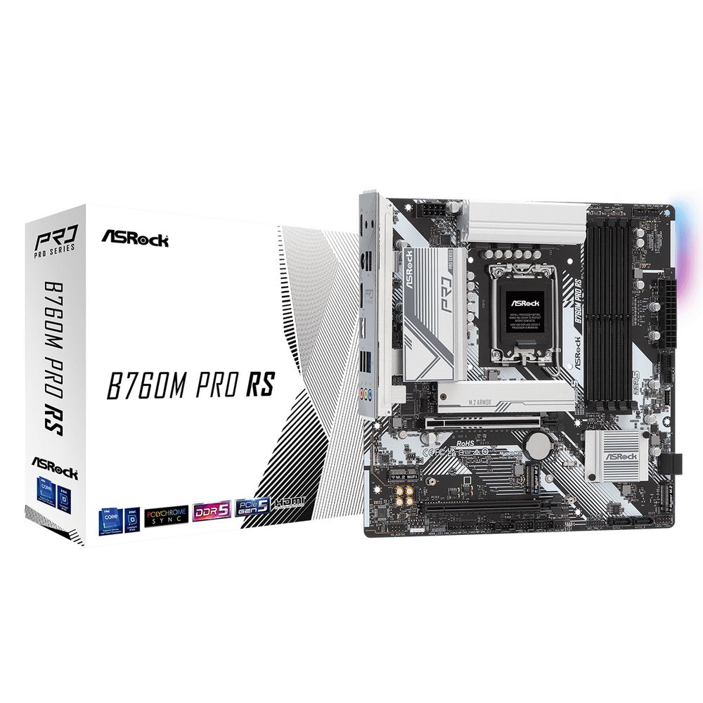 Материнская плата ASROCK B760M PRO RS, LGA1700, B660, 4*DDR5, DP+HDMI, 4xSATA3 6.0 (RAID), M.2 Socket, 4xUSB 3.2, 2xUSB 2.0, mATX; 90-MXBLH0-A0UAYZ (B760M PRO RS)