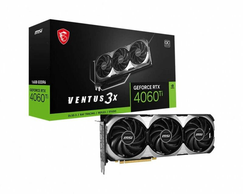 Видеокарта MSI NVIDIA GeForce RTX 4060Ti VENTUS 3X 16G OC, 16Gb DDR6 (RTX 4060 TI VENTUS 3X 16G)
