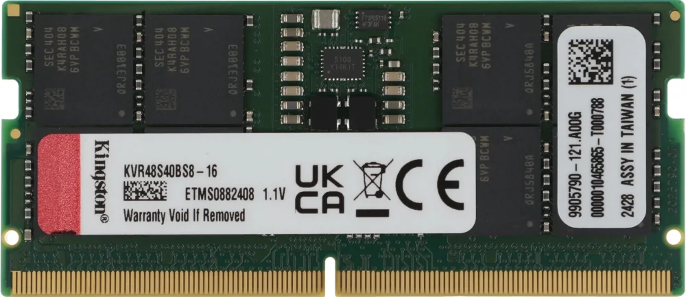 Оперативная память Kingston DDR5 16GB 4800MHz CL40 SODIMM 1Rx8 (KVR48S40BS8-16) в Санкт-Петербурге