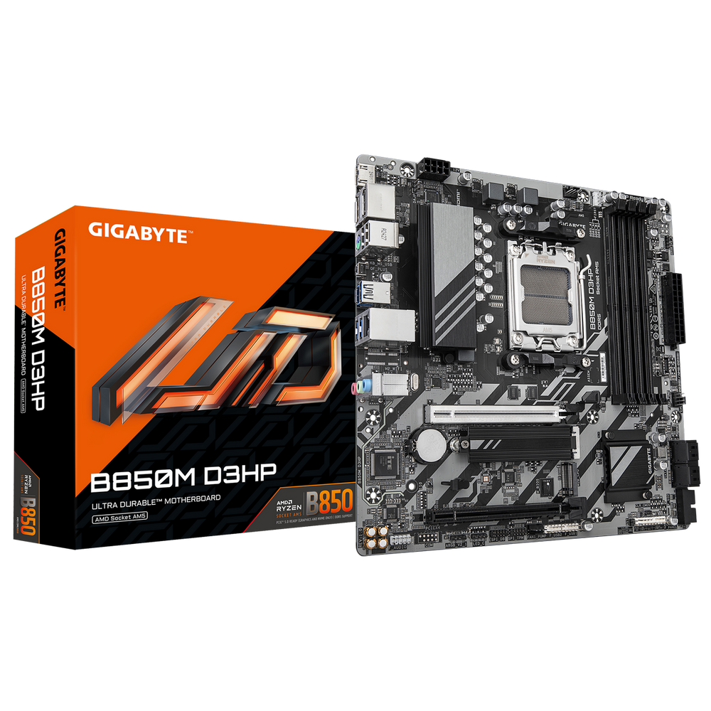 Материнская плата Gigabyte B850M D3HP SocketAM5 AMD B850 4xDDR5 mATX AC`97 8ch(7.1) GbLAN RAID+HDMI+DP
