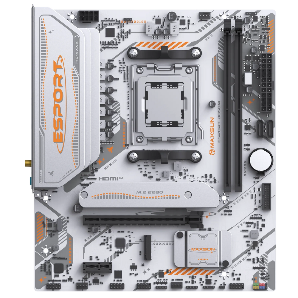 Материнская плата Maxsun MS-eSport B850M WIFI ICE B850, AM5, 2*DDR5, 1*PCIEx16, 1*PCIEx1, 2*M.2, 6*USB3.2Gen1, 4*USB2.0, 2*SATA3.0, 1G, DP, HDMI, M-ATX, RTL