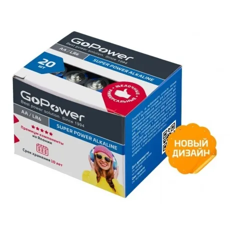 Батарейка GoPower LR6 AA Shrink 4 Alkaline 1.5V (20 шт.) (00-00017748) в Санкт-Петербурге