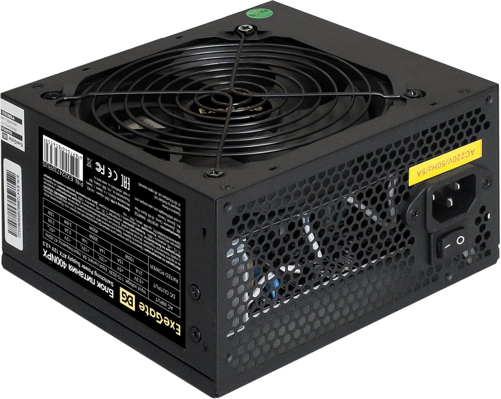 Exegate EX224732RUS / 251759 /278131 Блок питания 400W ATX-400NPX OEM, black, 12cm fan, 24+4pin, 6pin PCI-E, 3*SATA