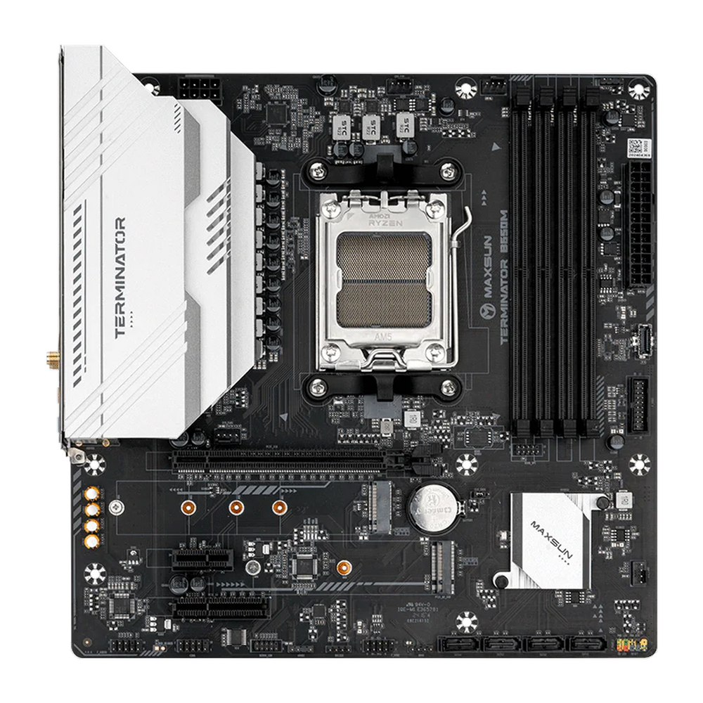Материнская плата Maxsun MS-Terminator B650M WIFI6 B650, AM5, 4*DDR5, 1*PCIEx16, 1*PCIEx4, 1*PCIEx1, 2*M.2, 2*TypeC, 6*USB3.2Gen1, 6*USB2.0, 4*SATA3.0, 2.5G, DP, HDMI, M-ATX, RTL