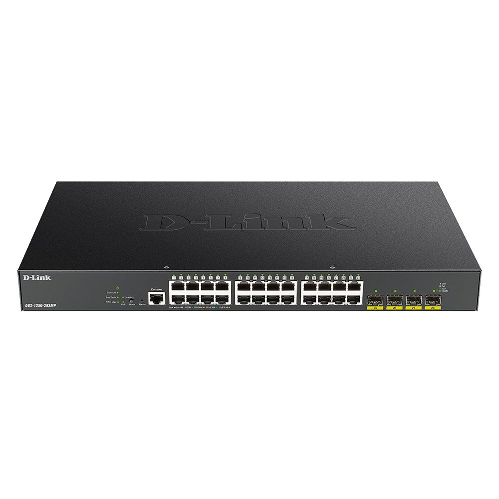 Коммутатор D-Link DGS-1250-28XMP DGS-1250-28XMP/A1A 24G 4SFP+ 24PoE 370W настраиваемый