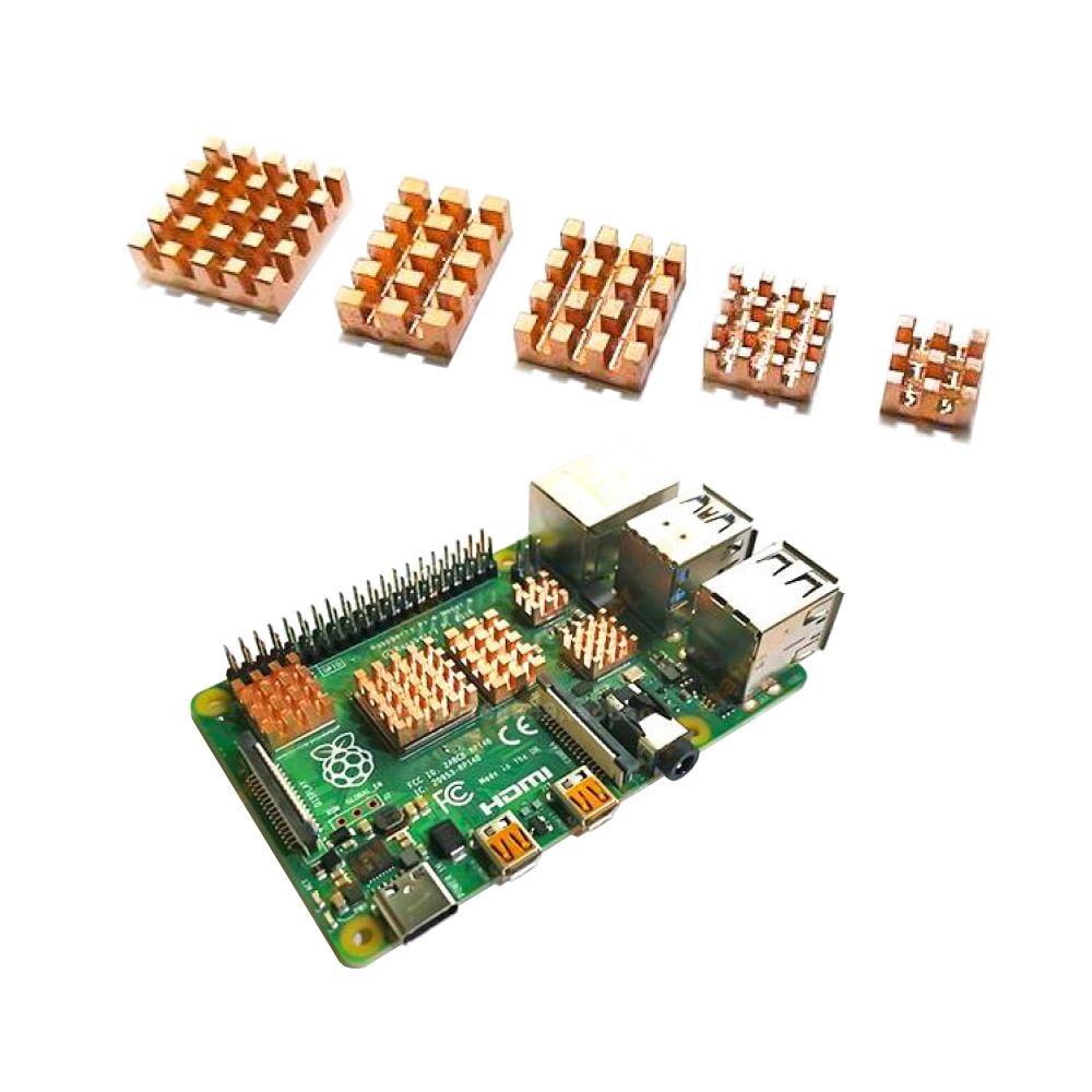 Радиатор ACD RA603 Набор радиаторов ACD 5 in 1 Pure Copper HeatSink (15x10x4мм, 14x14x4мм, 13x11x4мм, 9x9x4мм и 7x7x4мм) for Raspberry 4B комплект из 5 шт