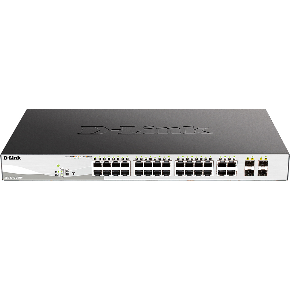 Коммутатор D-Link PROJ Smart L2 Switch 24x1000Base-T PoE, 4xCombo 1000Base-T/SFP, PoE Budget 370W, Compact CLI (DGS-1210-28MP/F4A)