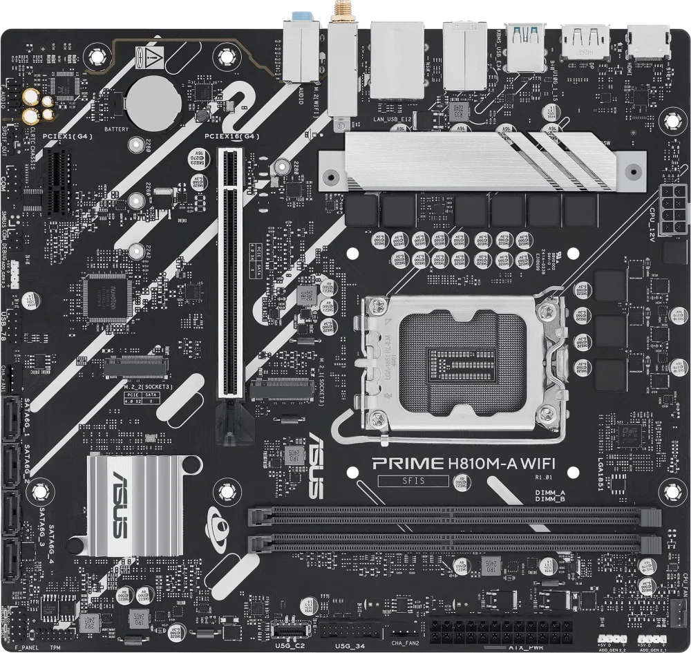 Материнская плана ASUS PRIME H810M-A WIFI, LGA1700, B810, 2*DDR5, 4*SATA, 2*M.2, 2*USB 3.2, 4*USB 2.0, 1*PCIx16, 1*PCIx1, HDMI+DP, mATX; 90MB1KJ0-M0EAY0