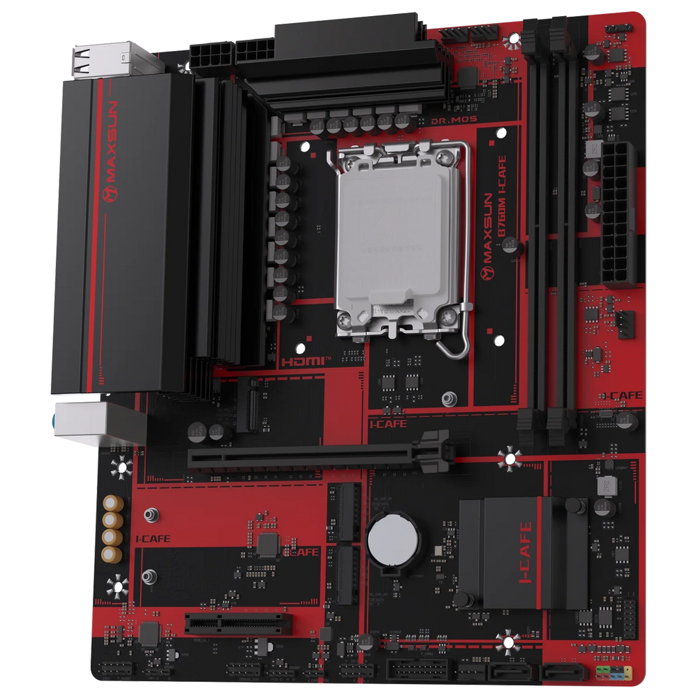 Материнская плата Maxsun MS-B760M I-CAFE B760, LGA1700, 2*DDR5, 1*PCIEx16, 1*PCIEx4, 3*M.2, 4*USB3.2Gen1, 8*USB2.0, 2*SATA3.0, 2.5G, DP, HDMI, M-ATX, RTL