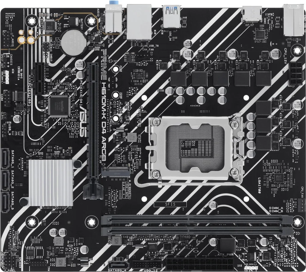 Материнская плата ASUS PRIME H610M-K D4 ARGB, LGA 1700, Intel H610, 2xDDR4, 4xSATA, 1xM.2, 1xPCIe 4.0 x16, 1xHDMI, 1x1Gb LAN, 2xUSB 5Gbps, 4xUSB 2.0, 7.1, mATX