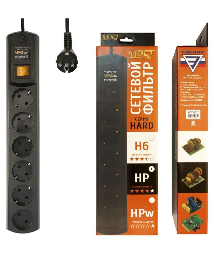 Сетевой фильтр Most HP 2м (6 розеток) черный в Санкт-Петербурге
