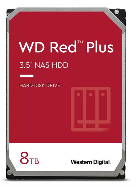 Жесткий диск Western Digital Red Plus NAS HDD 3.5" SATA 8Tb, 5640RPM, 256MB buffer, CMR, WD80EFPX, 1 year (WD80EFPX)