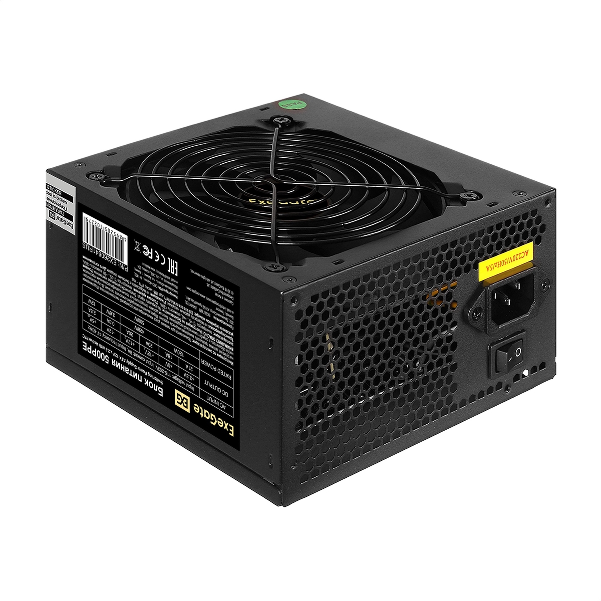 Exegate EX260641RUS Блок питания 500W Exegate 500PPE, ATX, black, APFC, 12cm, 24p+(4+4)p PCI-E, 3*IDE, 5*SATA, FDD