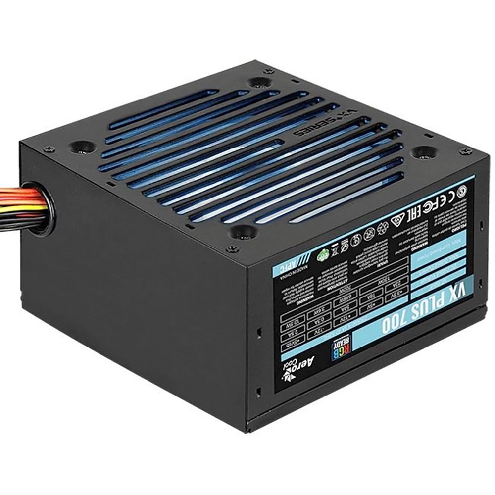 Блок питания Aerocool 700W Retail VX PLUS 700 RGB, ATX v2.3, RGB-подсветка, A.PFC, fan 120mm, 2x PCI-E [6+2-Pin], 6x SATA, 3x MOLEX, 1x FDD (VX PLUS 700 RGB)