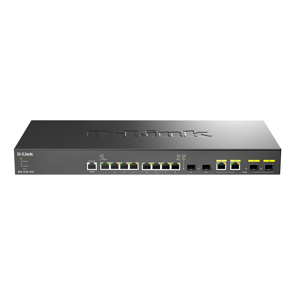 Коммутатор D-Link DXS-1210-12TC/B1A, PROJ L2+ Smart Switch with 8 10GBase-T ports and 2 10GBase-T/SFP+ combo-ports and 2 10GBase-X SFP+ ports.16K Mac address, 240Gbps switching capacity, 802.3x Flow Control, 802 (DXS-1210-12TC/B1A)