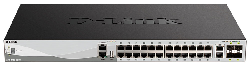 Управляемый стекируемый коммутатор D-Link DGS-3130-30TS/B1A PROJ 3 уровня с 24 портами 10/100/1000Base-T, 2 портами 10GBase-T и 4 портами 10GBase-X SFP+