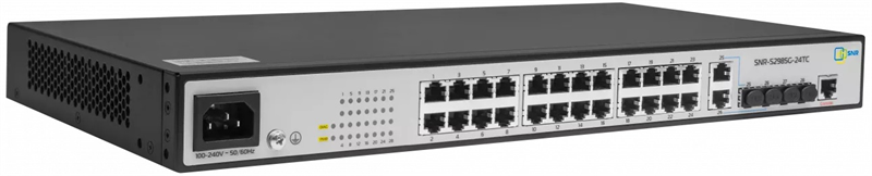 Управляемый гигабитный коммутатор уровня 2, 24 порта 10/100/1000Base-T, 2 порта комбо 10/100/1000BaseT|100/1000BaseX SFP, 2 порта 100/1000BASE-X (SFP) (SNR-S2985G-24TC)