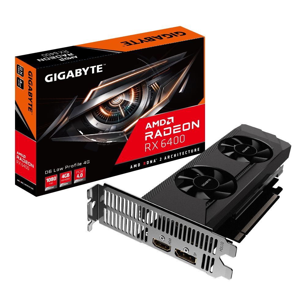 Видеокарта Gigabyte PCI-E GV-R64D6-4GL AMD Radeon RX 6400 4096Mb 64 GDDR6 2610/18000 HDMIx1 DPx1 HDCP Ret