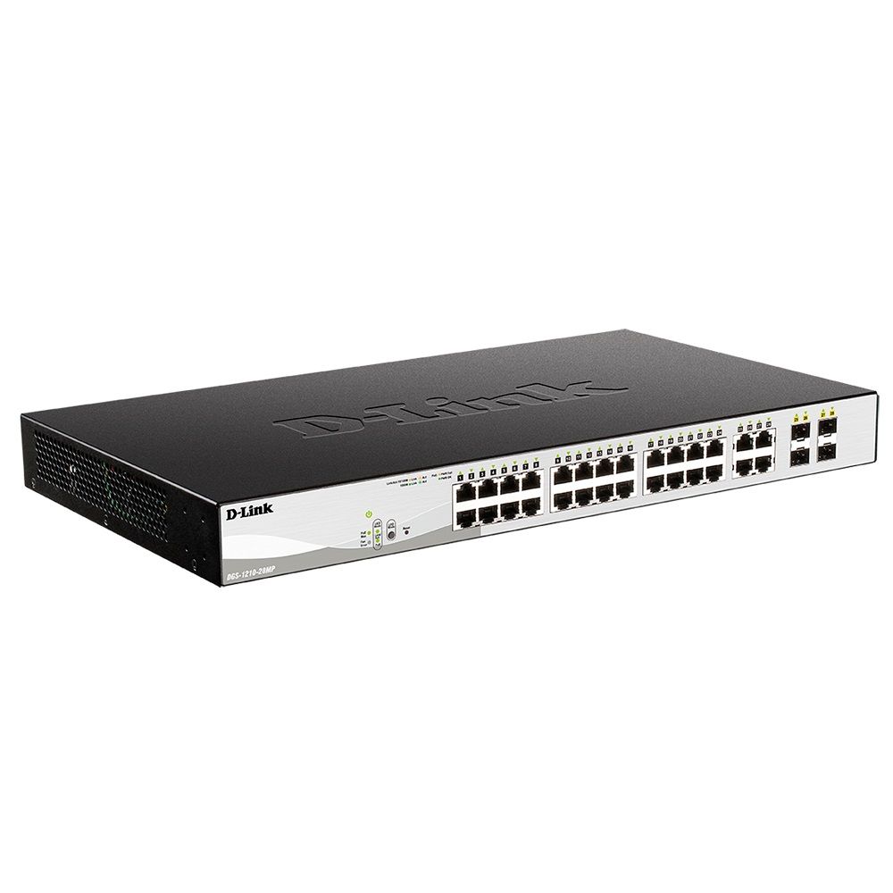 Коммутатор D-Link DGS-1210-28MP/F3A, PROJ L2 Smart Switch with 24 10/100/1000Base-T ports and 4 1000Base-T/SFP combo-ports (24 PoE ports 802.3af/802.3at (30 W), PoE Budget 370 W).8K Mac address, 802.3x Flow Co (DGS-1210-28MP/F3A)