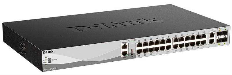 Управляемый стекируемый коммутатор D-Link DGS-3130-30TS/B1A PROJ 3 уровня с 24 портами 10/100/1000Base-T, 2 портами 10GBase-T и 4 портами 10GBase-X SFP+