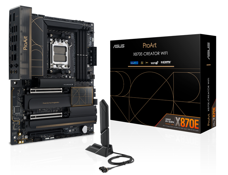 Материнская плата Asus PROART X870E-CREATOR WIFI SocketAM5 AMD X870 4xDDR5 ATX AC`97 8ch(7.1) 1 x 10Gigabit + 1 x 2.5Gigabit RAID+HDMI+DP