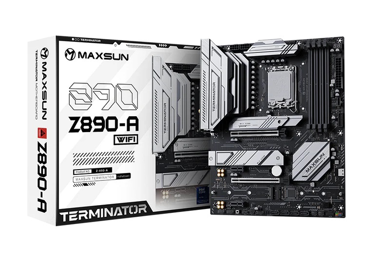 Материнская плата MAXSUN MS-Terminator Z890-A WIFI, LGA1851, Z890, 4*DDR5, 4*SATA3, 4*M.2, USB 3.2, USB 2.0, Type-C, 4*PCIEx16, HDMI+DP, ATX