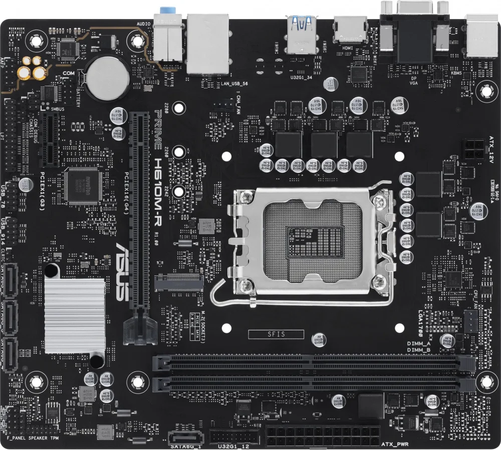 Материнская плата ASUS PRIME H610M-R-SI, LGA1700, H610, 2*DDR5, D-sub+DVI+HDMI, SATA 6.0, M.2, USB 3.2, mATX; 90MB1GL0-M0ECY0 (PRIME H610M-R-SI)