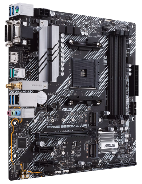 Материнская плата ASUS PRIME B550M-A WIFI II, Socket AM4, B550, 4*DDR4, D-Sub+DVI+HDMI, SATA3 + RAID, Audio, Gb LAN, USB 3.2*8, USB 2.0*4, COM*1 header (w/o cable), mATX ; 90MB19X0-M0EAY0 (PRIME B550M-A WIFI II)