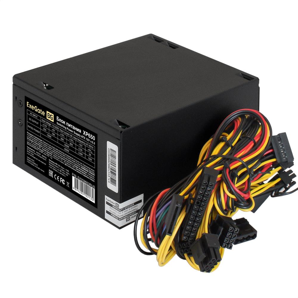 Exegate EX259603RUS-PC Блок питания 650W ExeGate XP650 (ATX, PC, 12cm fan, 24pin, 4pin, PCIe, 3xSATA, 2xIDE, black, кабель 220V в комплекте)