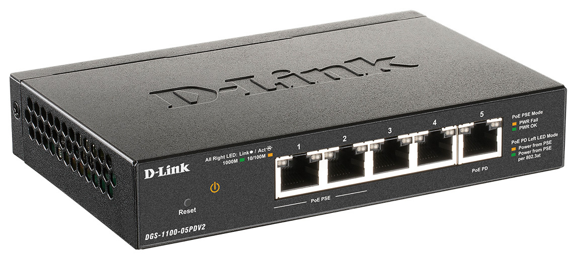 Коммутатор D-Link DGS-1100-05PDV2 5G 2PoE настраиваемый