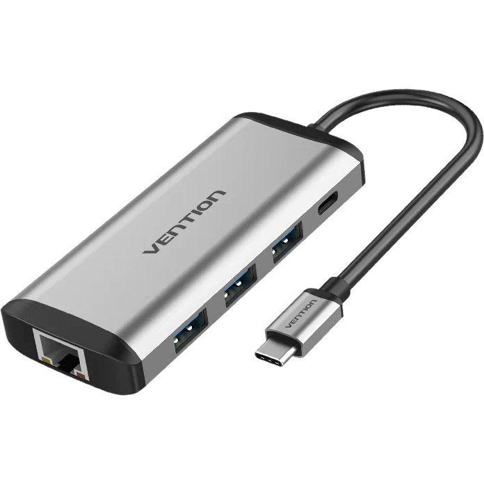 Мультифункциональный хаб Vention USB Type C 9 в 1 Мультифункциональный хаб Vention USB Type-C M/HDMI F+USB 3.0+TF F+SD F+RJ45+mini jack 3.5 mm F+USB Type-C F (THAHB)