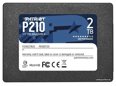SSD PATRIOT P210 2Тб Наличие SATA 3.0 3D NAND Скорость записи 430 Мб/сек. Скорость чтения 520 Мб/сек. 2,5" TBW 960 Тб P210S2TB25
