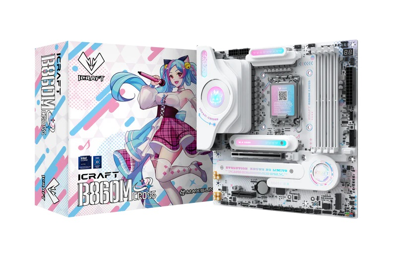 Материнская плата MAXSUN MS-iCraft 860M CROSS, LGA1851, B860, 4*DDR5, 4*SATA3, 2*M.2, USB 3.2, USB 2.0, Type-C, 1*PCIEx16, 1*PCIex4, HDMI+DP, mATX