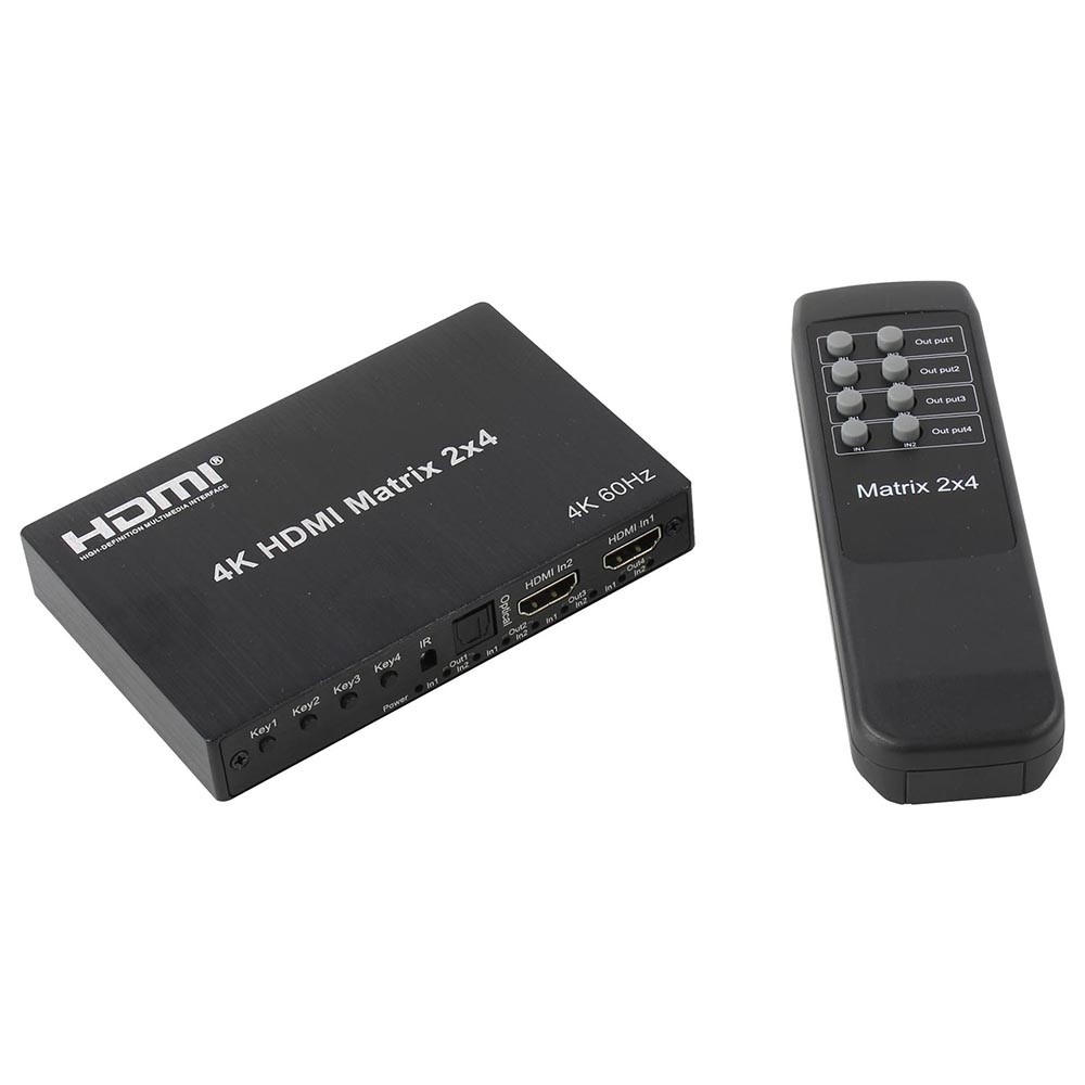 ORIENT HSP0204HN-2.0, HDMI матричный переключатель/разветвитель 2->4 с аудиовыходами, UHD 4K/60Гц (3840x2160), HDR, HDMI 2.0, HDCP 2.2, пульт ДУ, внешний БП 5В/2A, метал.корпус (33266)