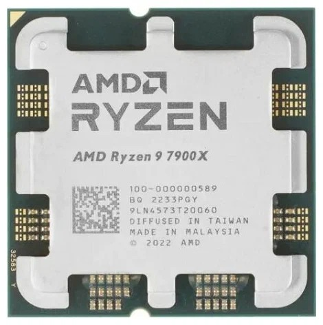Процессор CPU AMD Ryzen 9 7900X, 12/24, 4.7-5.6GHz, 768KB/12MB/64MB, AM5, Radeon, 170W, OEM, 1 year (100-000000589)