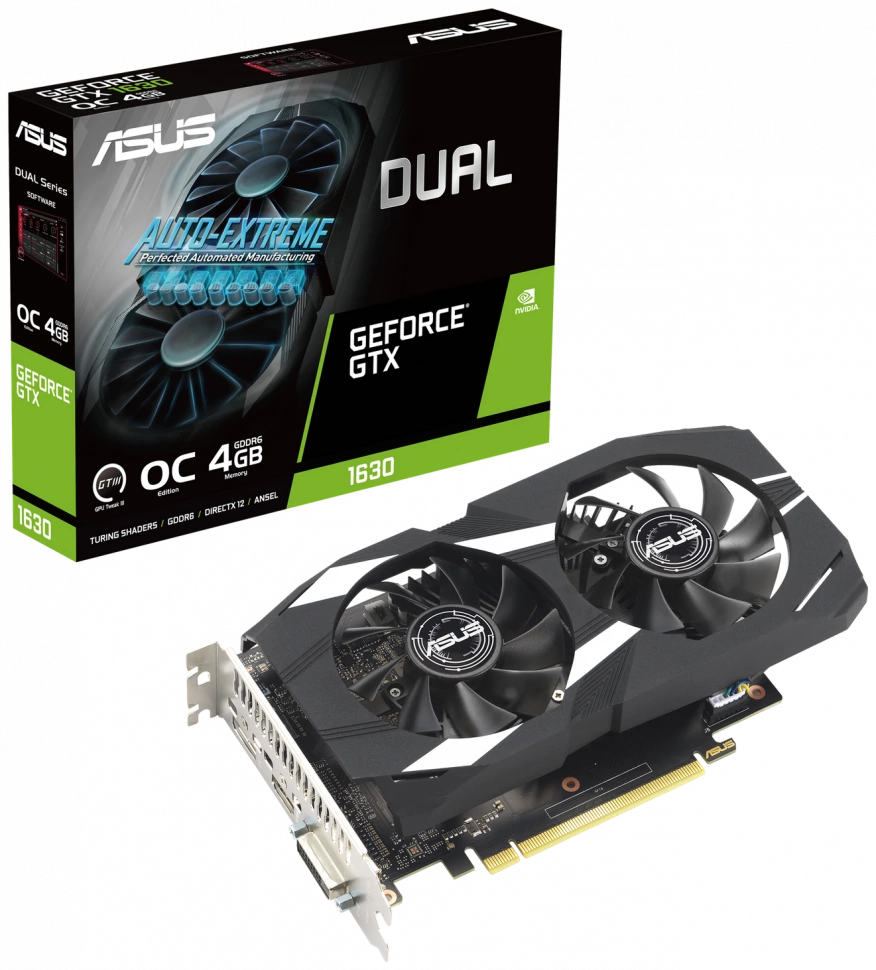 Видеокарта Asus GeForce GTX 1630 DUAL-GTX1630-O4G 4 Гб DDR6 (90YV0I54-M0NA00)