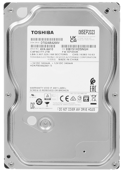 Жесткий диск Toshiba Surveillance HDD 3.5" SATA 2Tb, 5400rpm, 128MB buffer, 512e, SMR, DT02ABA200V , 1 year