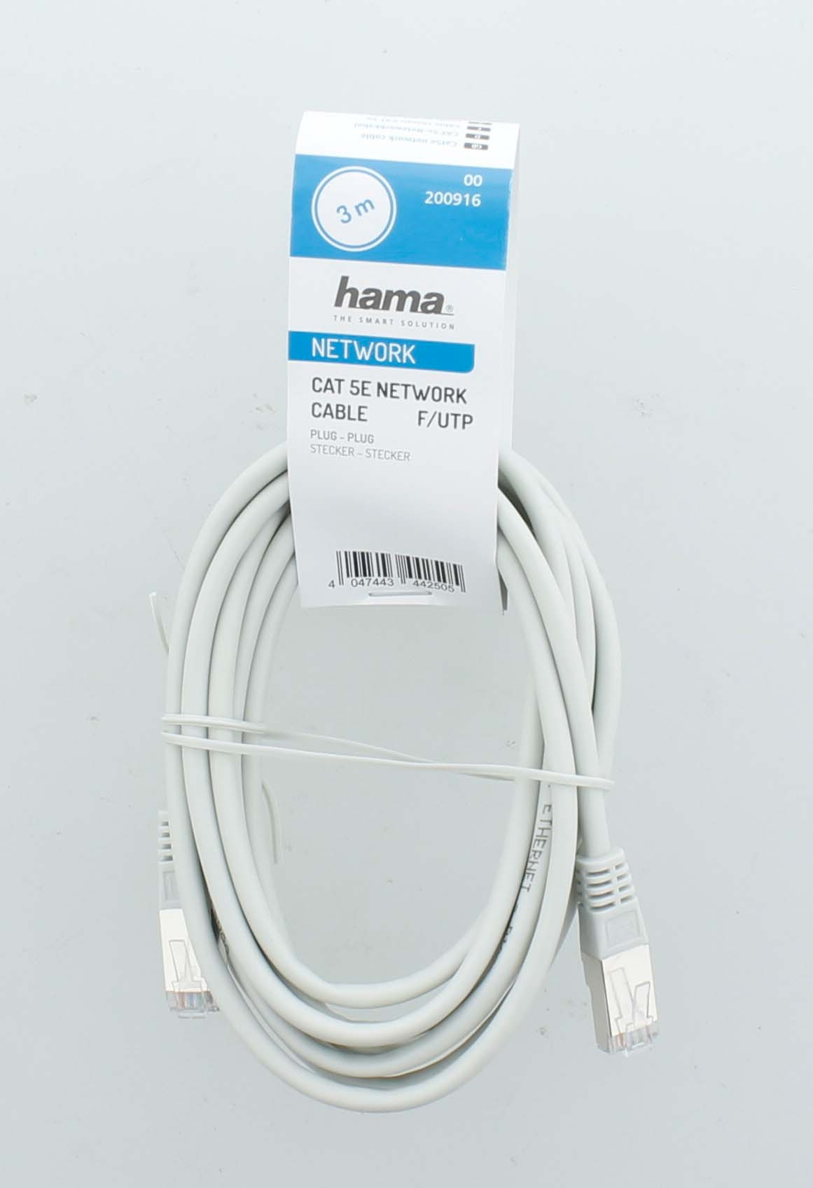 Кабель Hama H-200916 RJ-45 (f) RJ-45 (m) 3м (00200916) серый (упак.:25шт)