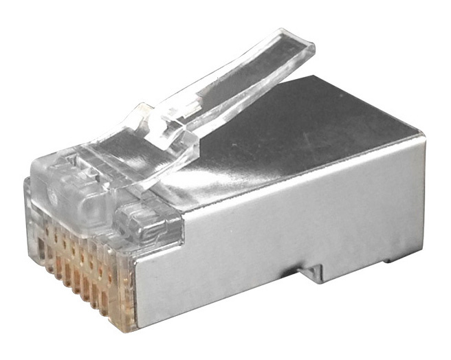 Hyperline Разъем RJ-45(8P8C) под витую пару, категория 6 (50 µ"/ 50 микродюймов), экранированный, универсальный (для одножильного и многожильного кабеля) (100 шт) Hyperline PLUG-8P8C-U-C6-SH-100