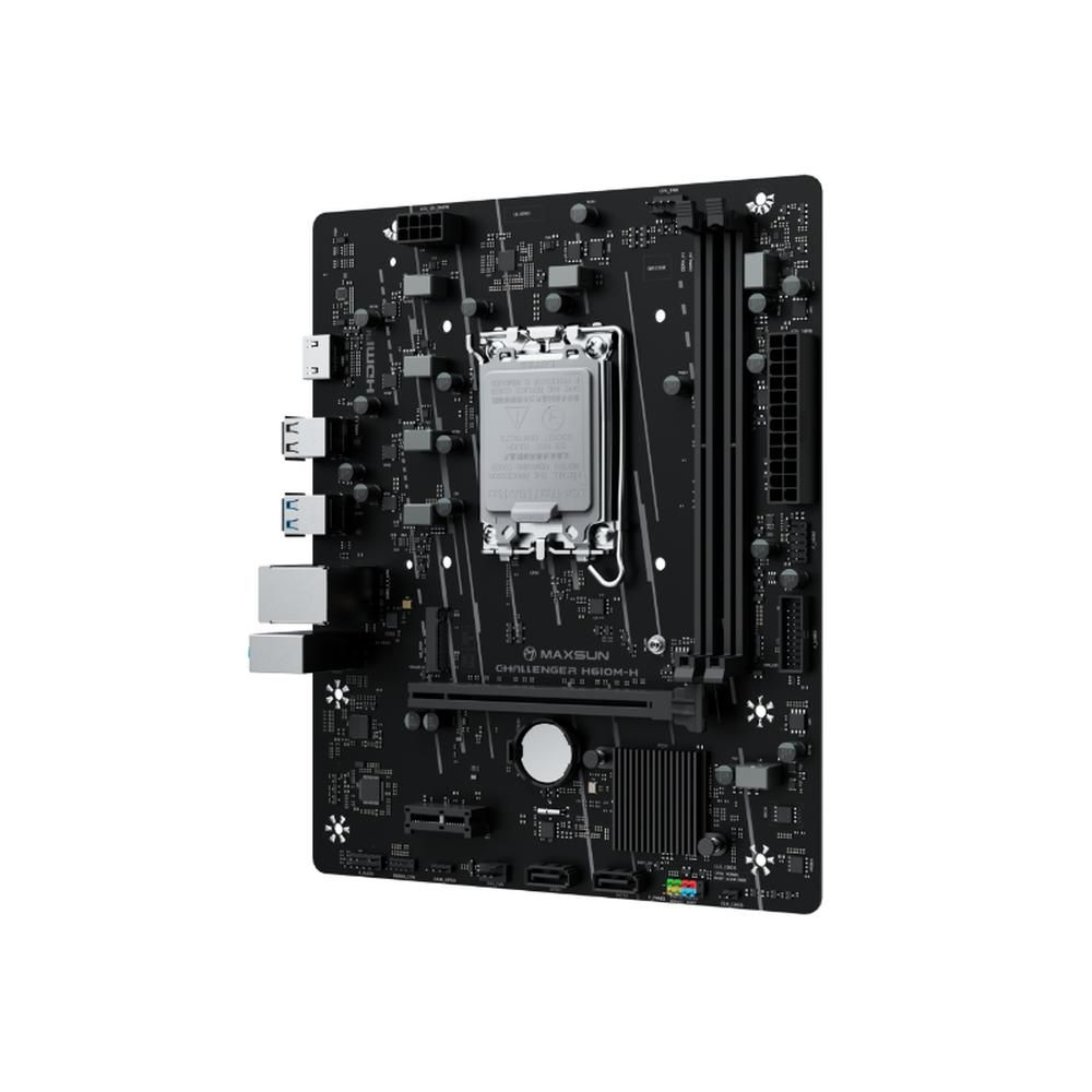 Материнская плата Maxsun MS-Challenger H610M-H V1 H610, LGA1700, 2*DDR4, 1*PCIEx16, 1*PCIEx1, 1*M.2, 4*USB3.2Gen1, 6*USB2.0, 2*SATA3.0, 1G, HDMI, M-ATX, RTL