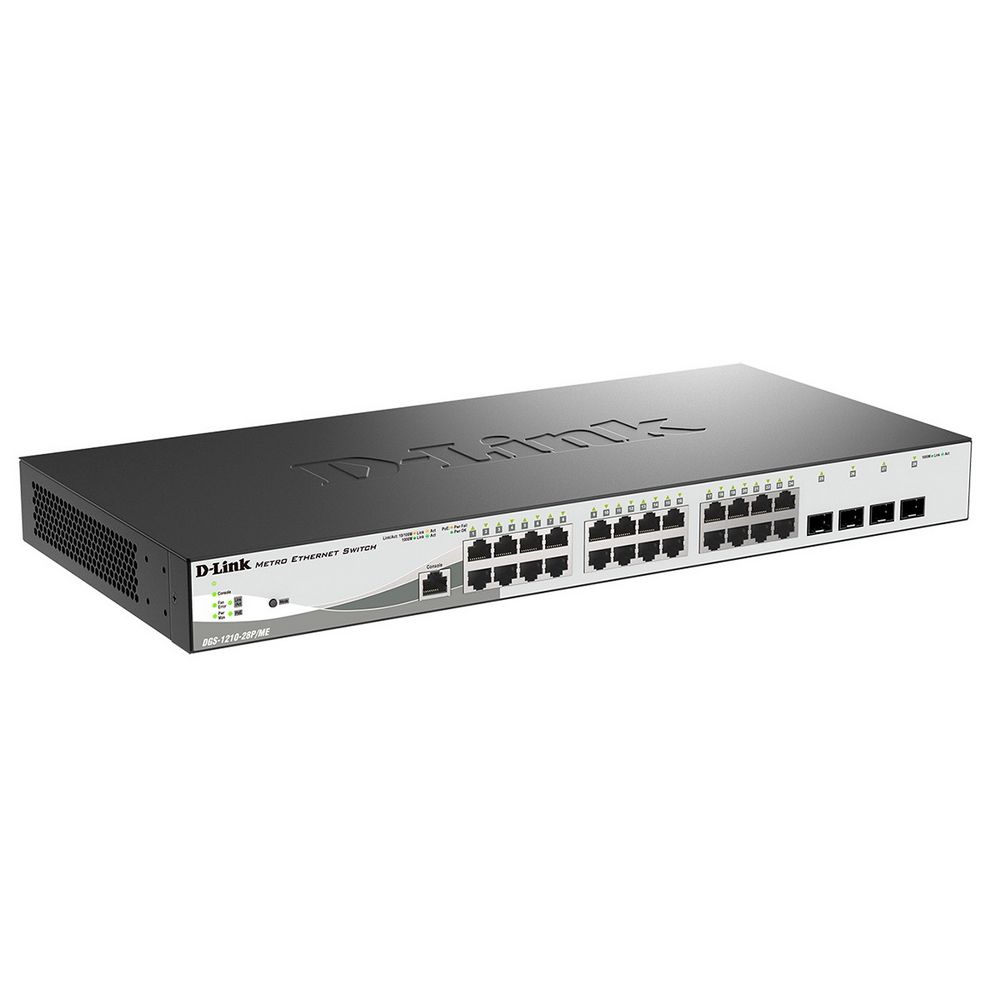 Коммутатор D-Link DGS-1210-28P/ME/B2A, L2 Managed Switch with 24 10/100/1000Base-T ports and 4 1000Base-X SFP ports (24 PoE ports 802.3af/802.3at (30 W), PoE Budget 193 W) (DGS-1210-28P/ME/B2A)