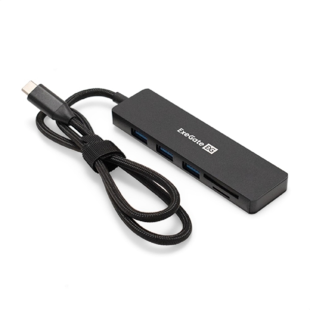 Exegate EX297632RUS Док-станция 4-в-1 ExeGate DUB-2213C/CR (кабель-адаптер USB Type-C --> 2xUSB2.0+ 1xUSB3.0+Card Reader, Plug&Play, черный)