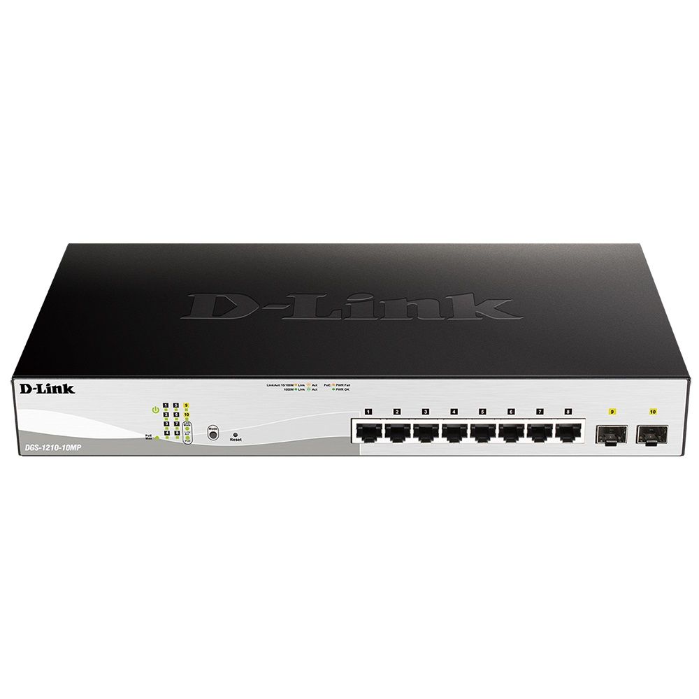 Коммутатор D-Link DGS-1210-10MP/F1A 8G 2SFP 8PoE 130W настраиваемый