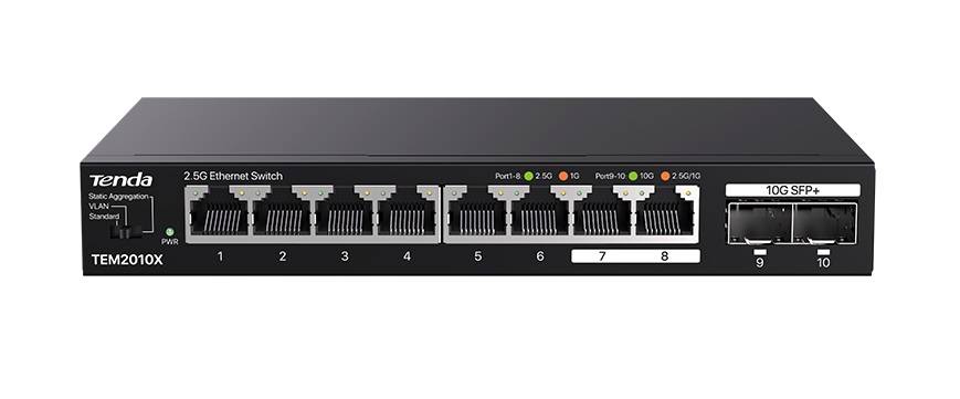 Сетевой коммутатор TENDA TEM2010X Настольное исполнение 8x10Base-T / 100Base-TX / 1000Base-T 2xSFP+ 12 Вт TEM2010X