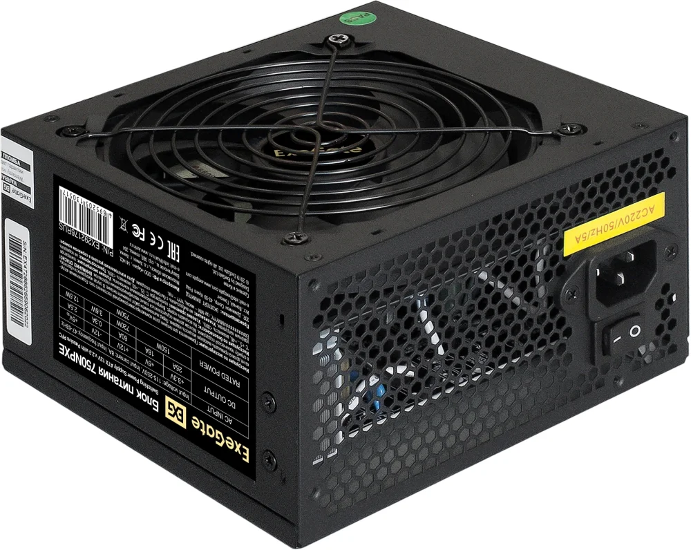 Exegate EX292176RUS Блок питания 750W ExeGate 750NPXE (ATX, PPFC, 12cm fan, 24pin, (4+4)pin, PCIe, 4xSATA, 3xIDE, FDD, black)
