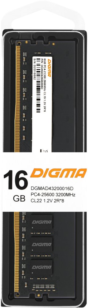 Память DDR4 16Gb 3200MHz Digma DGMAD43200016D RTL PC4-25600 CL22 DIMM 288-pin 1.2В dual rank
