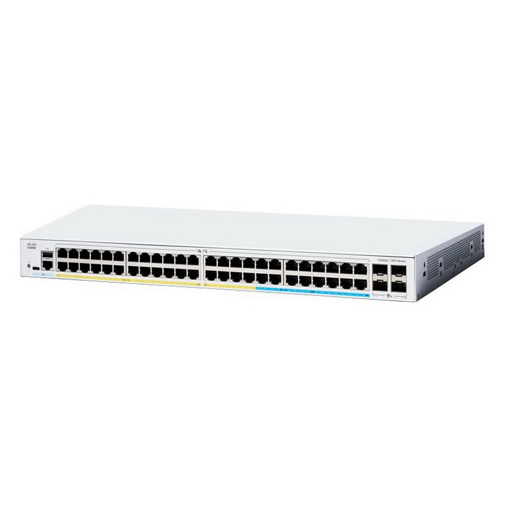 Коммутатор CISCO Catalyst 1300 48x 10/100/1000 RJ-45 PoE+, 4x 1Gb SFP uplinks, PoE+ 370W, RackMount Kit, C1300-48P-4G