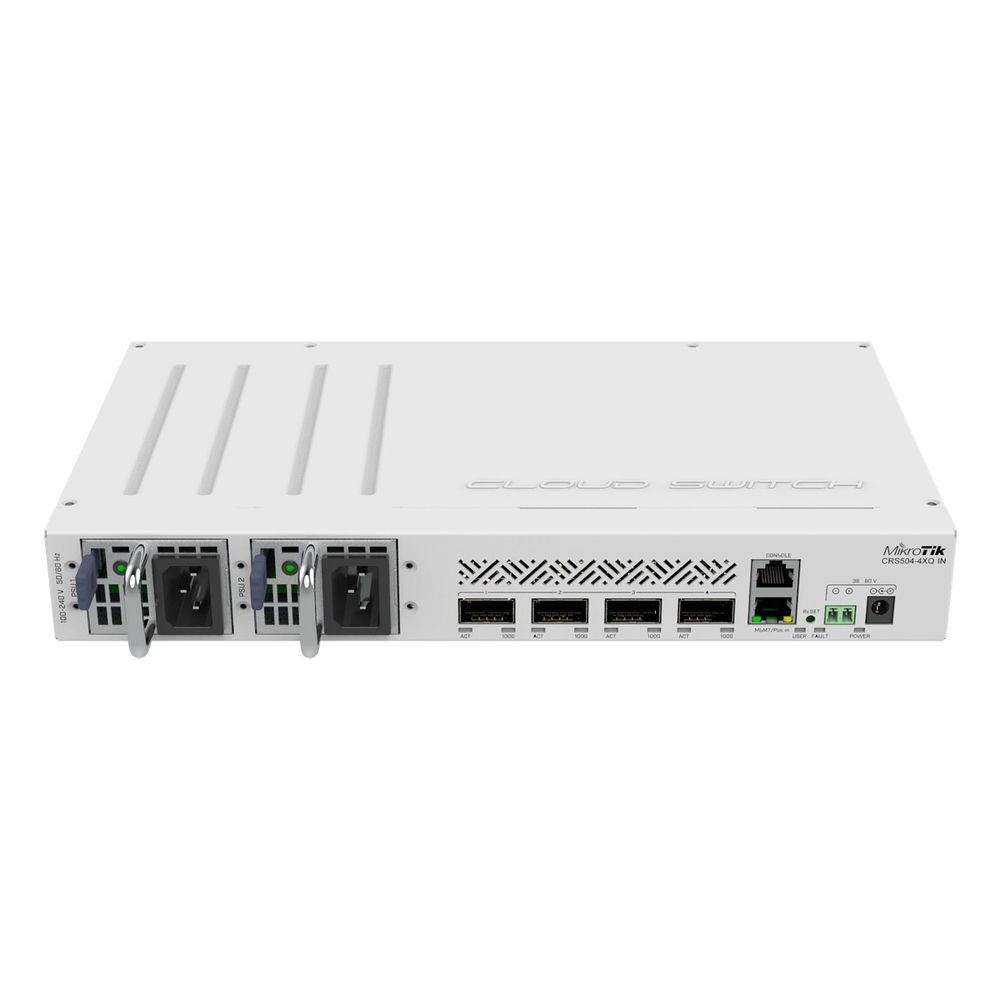 Коммутатор Mikrotik CRS504-4XQ-IN, 1x10Base-T/100Base-TX, 4xQSFP28, Switching capacity 800 Gbps (CRS504-4XQ-IN)