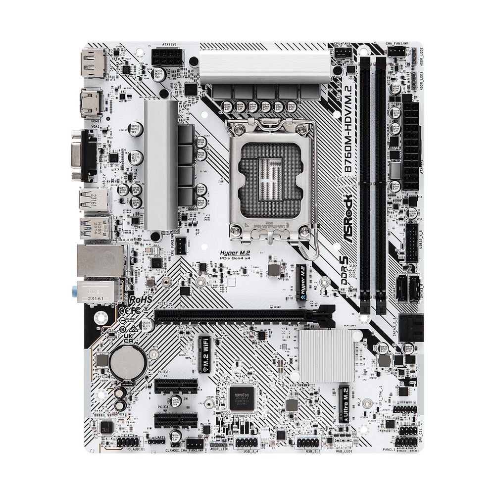 Материнская плата Asrock B760M-HDV/M.2 Soc-1700 Intel B760 2xDDR5 mATX AC`97 8ch(7.1) 2.5Gg RAID+VGA+HDMI+DP