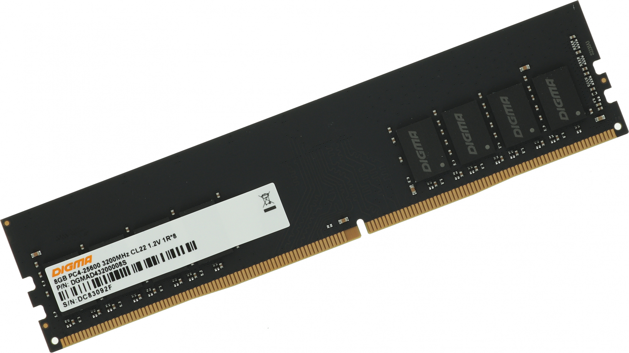 Память DDR4 8Gb 3200MHz Digma DGMAD43200008S RTL PC4-25600 CL22 DIMM 288-pin 1.2В single rank